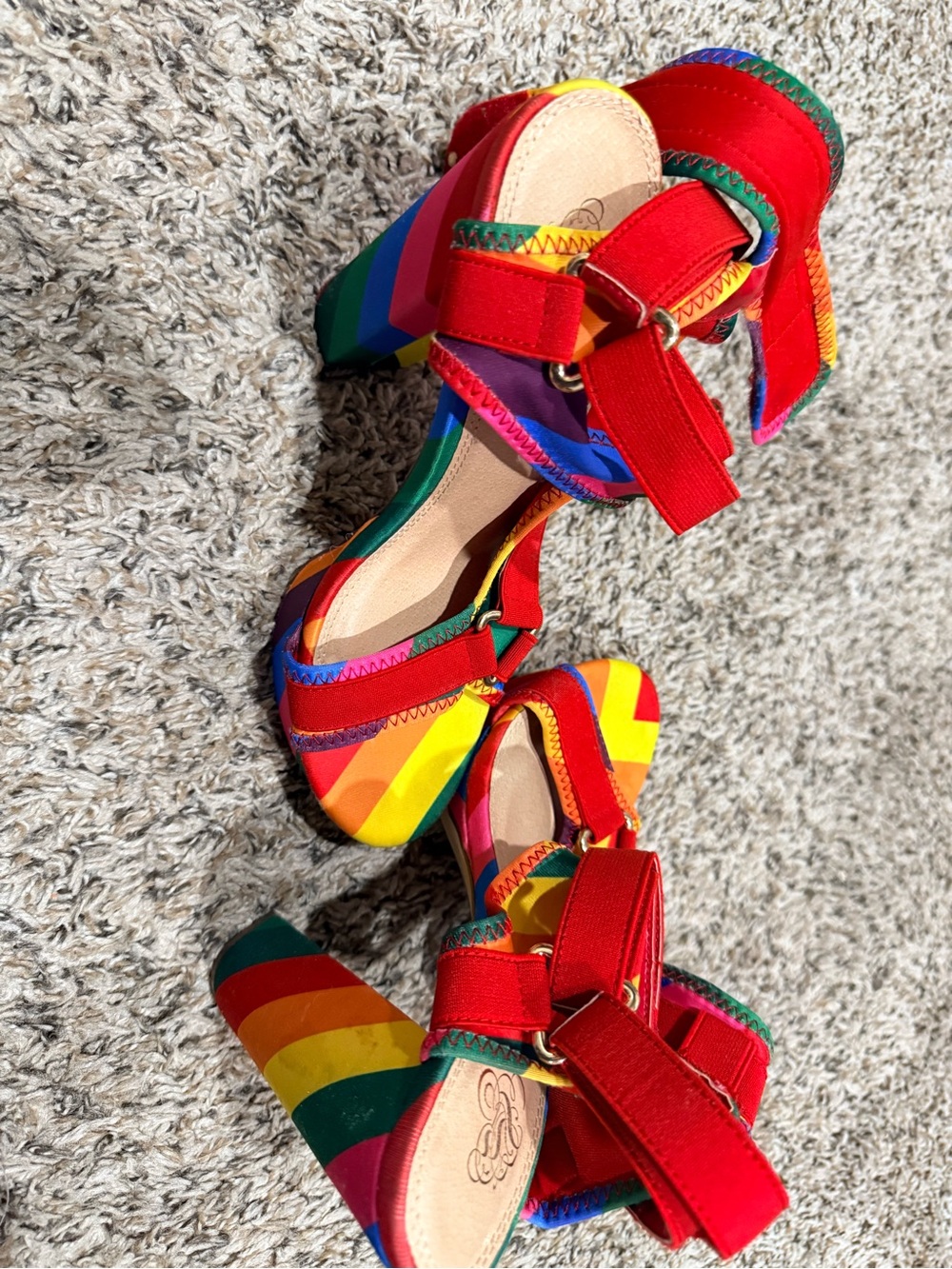 Women’s Rainbow Strappy Block Heel Sandals - Red Multi